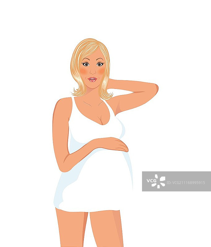 穿着睡裙的孕妇插画（矢量图）图片素材