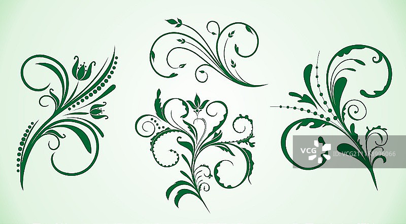 卷曲花卉装饰图案合集。矢量素材图片素材