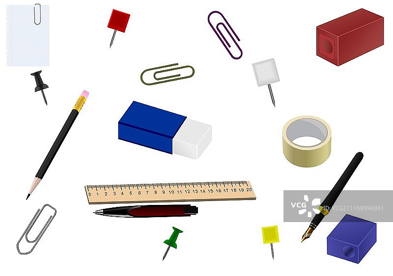 办公用品写实插画（矢量图）图片素材