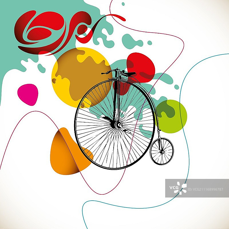 带有旧自行车的彩色复古布局图片素材