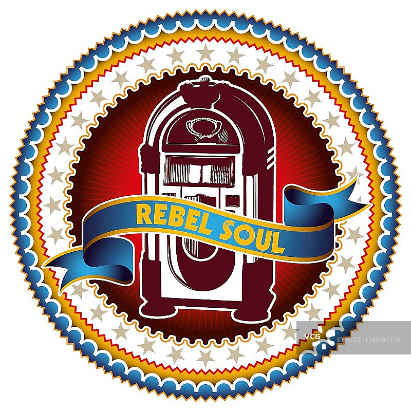 带点唱机的彩色标签插画图片素材