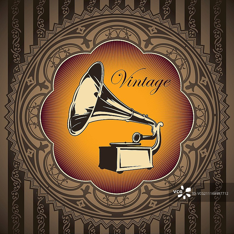 带老式留声机的复古banner图片素材