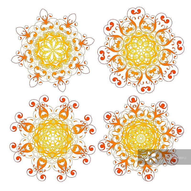抽象花卉和装饰元素集矢量插图：用于圣诞节设计的雪花和星星图片素材
