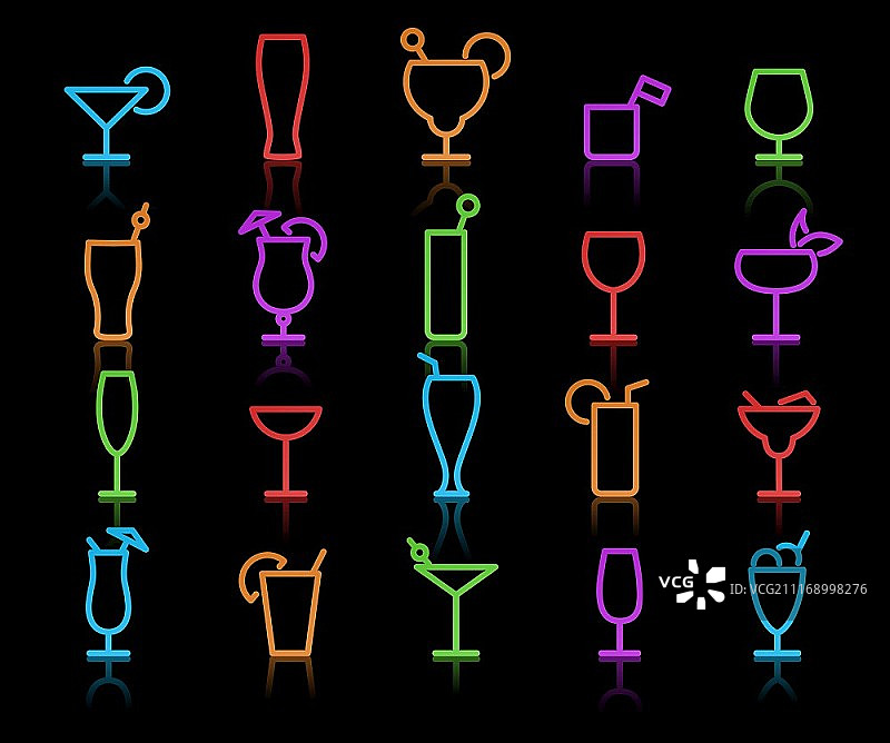 不同风格的霓虹酒精杯矢量图图片素材