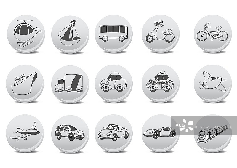 灰色按钮上的交通图标矢量插图图片素材