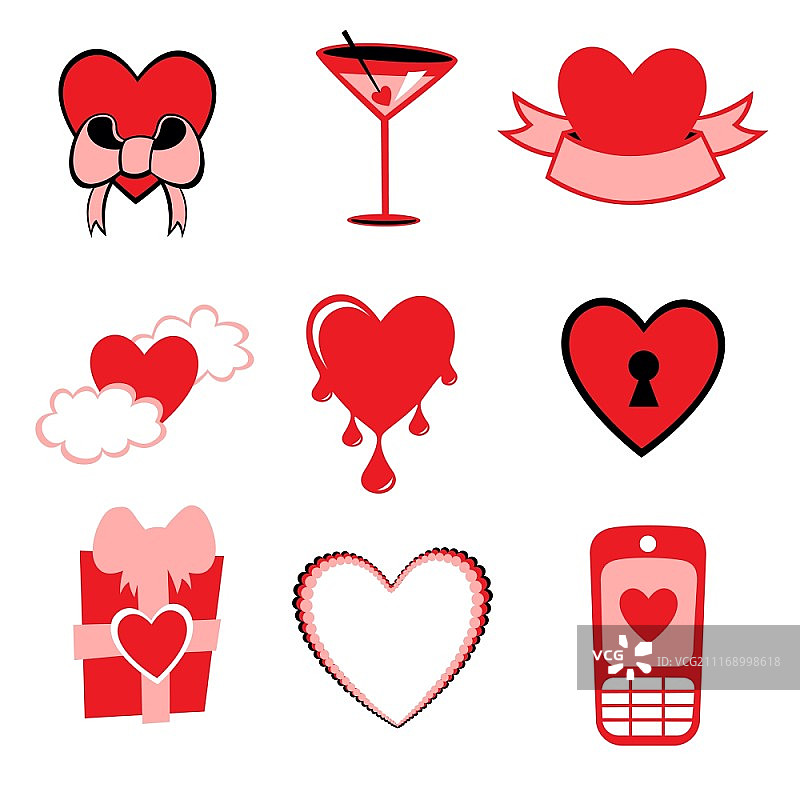 爱情图标矢量插画，适用于情人节卡片装饰图片素材