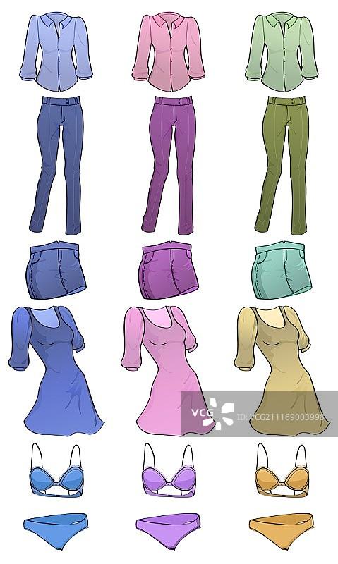 不同颜色的时尚女装图标矢量图图片素材