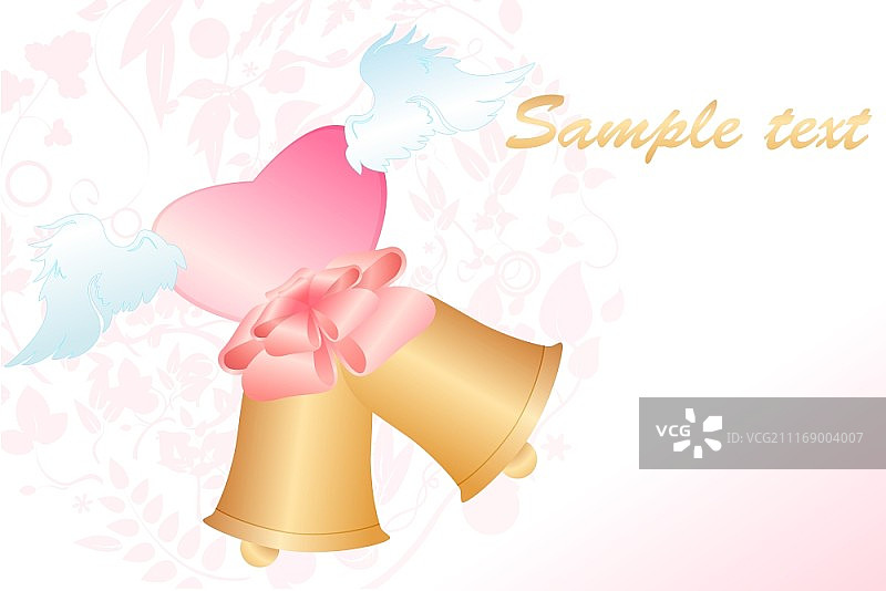 装饰有铃铛和心形的经典婚礼邀请函矢量插画图片素材