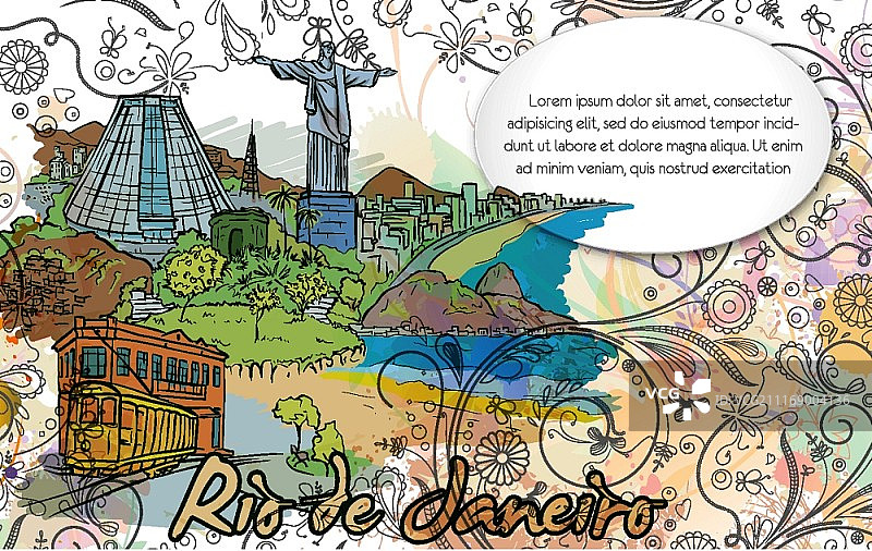里约热内卢涂鸦与花卉矢量插图图片素材