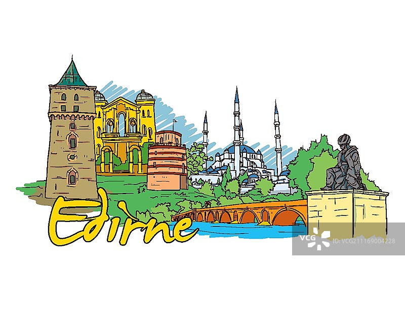 埃迪尔内涂鸦矢量插画图片素材
