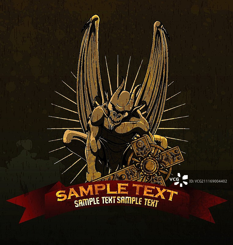 带有滴水嘴兽的哥特式徽章矢量图图片素材