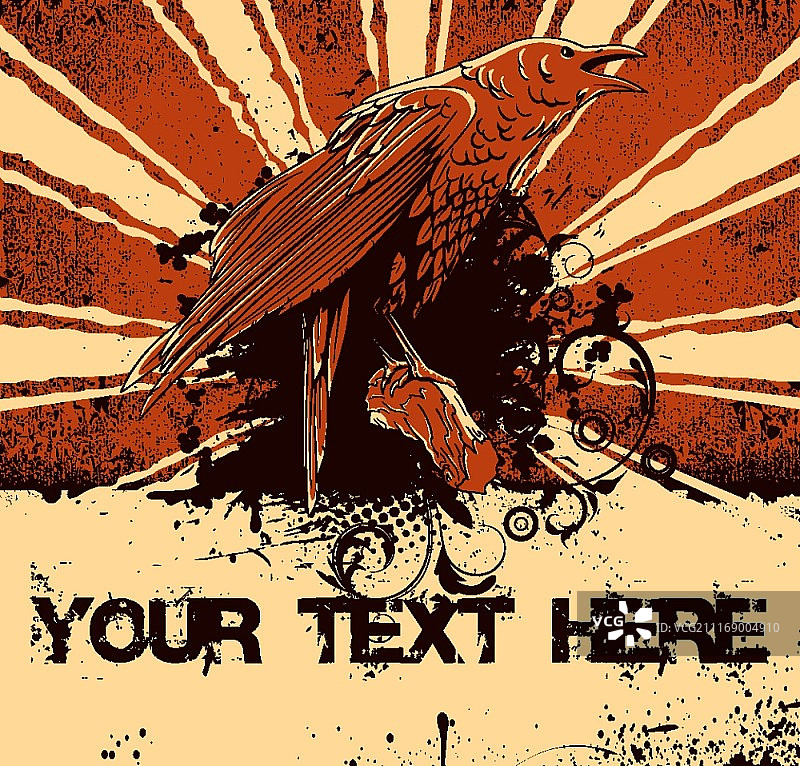带有渡鸦的矢量复古海报图片素材