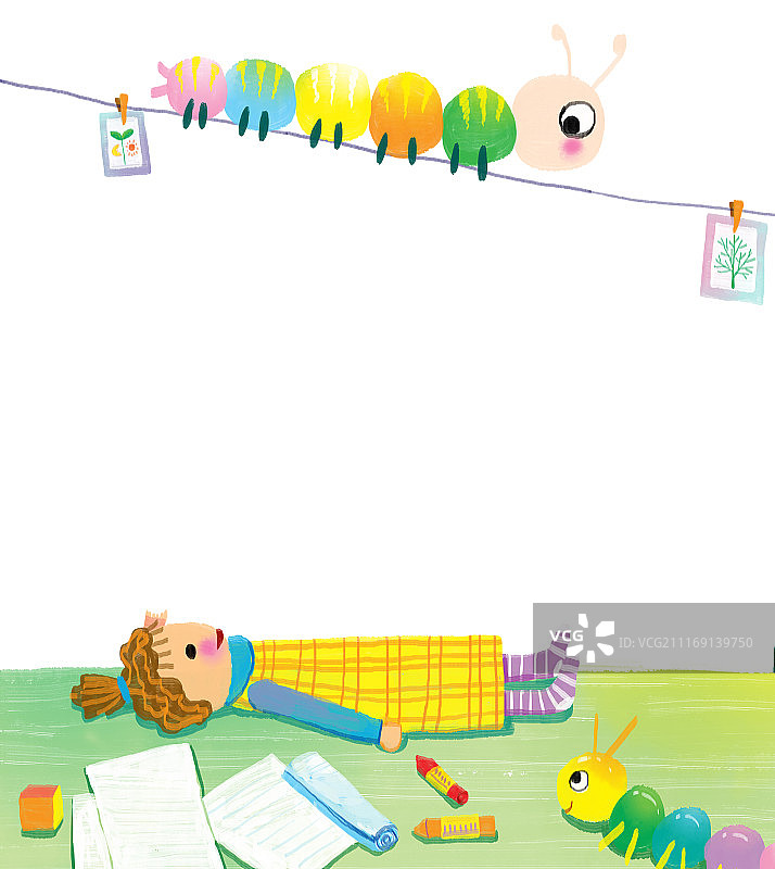 动物插画系列作品共3000幅-躺在桌子上的布娃娃图片素材