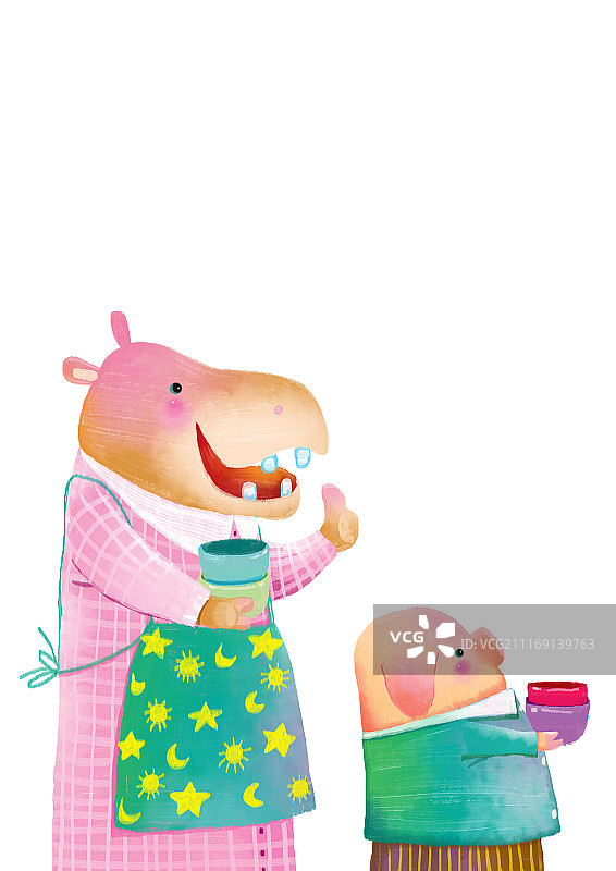 动物插画系列作品共3000幅-河马和小猪图片素材