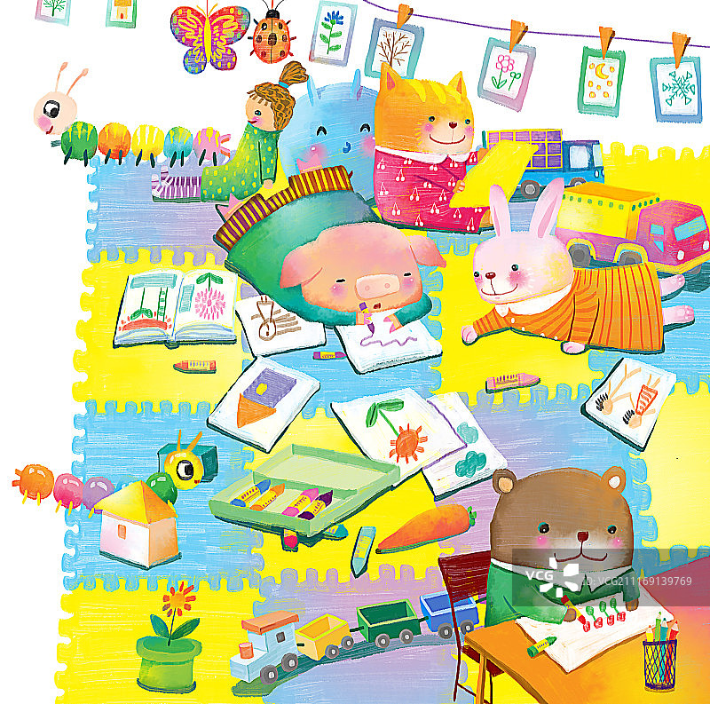 动物插画系列作品共3000幅-室内游乐场图片素材