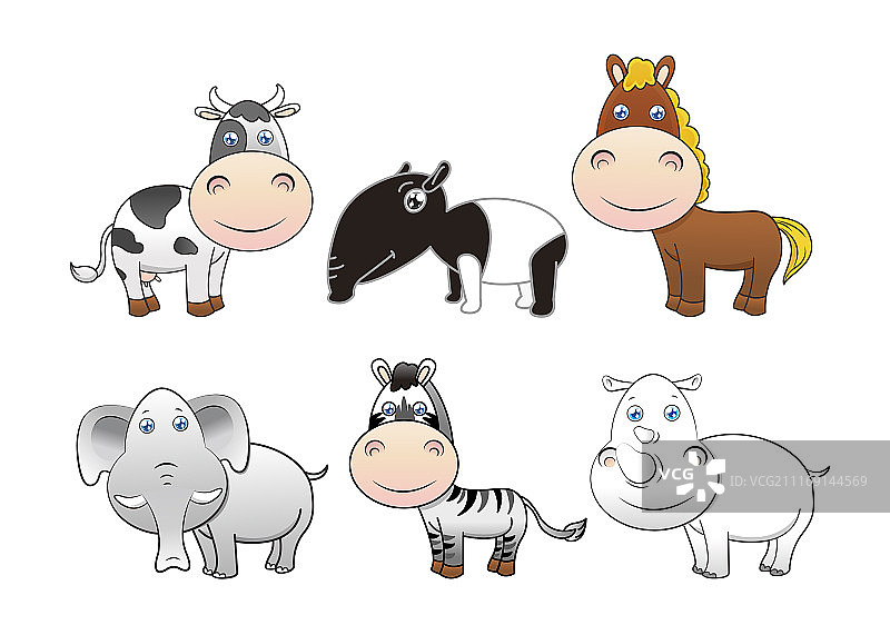 卡通风格可爱动物集合，白色背景图片素材