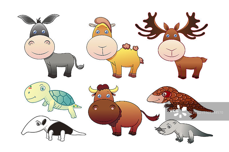 卡通风格可爱动物集合，白色背景图片素材