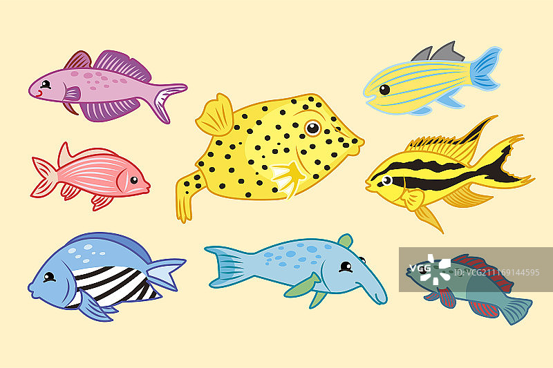 可爱海洋生物素材集合，鹅黄色背景图片素材