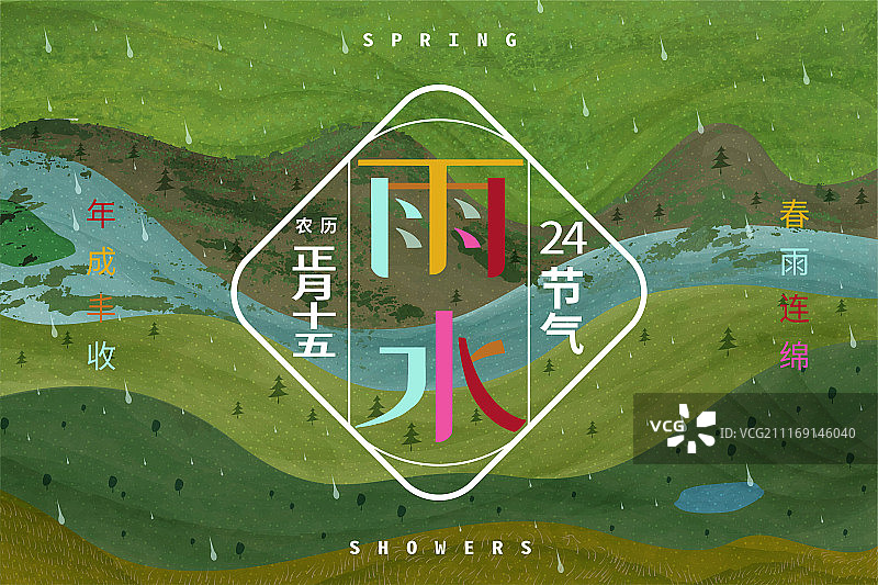 二十四节气雨水海报设计，雨水灌溉绿色大地图片素材