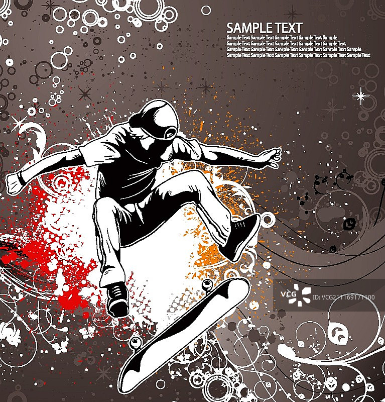 带有花卉背景的滑板矢量图图片素材