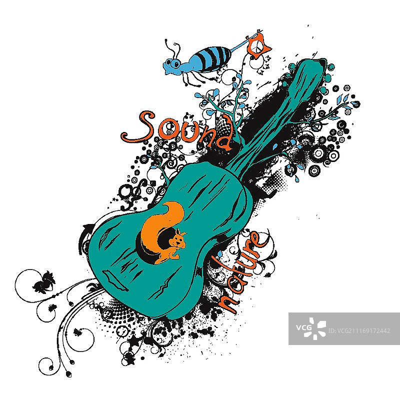 吉他复古T恤设计矢量素材图片素材