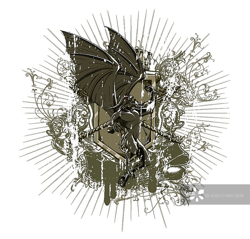 石像鬼复古做旧T恤设计矢量素材图片素材