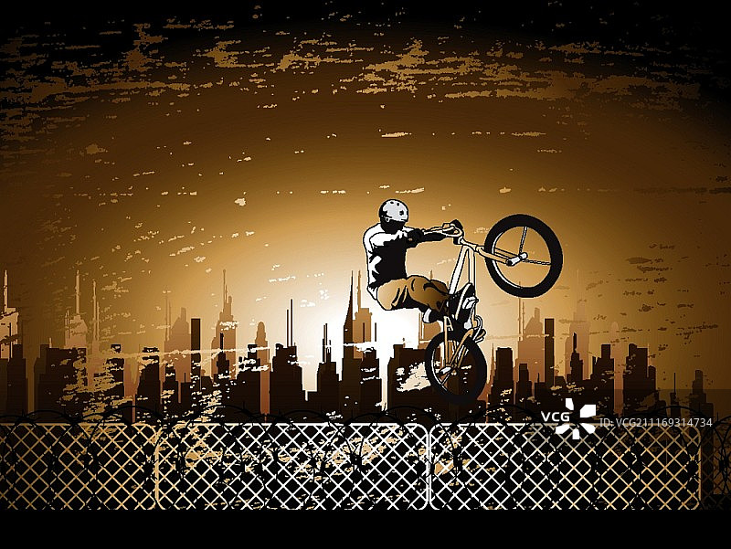 带骑行者的矢量城市插画图片素材