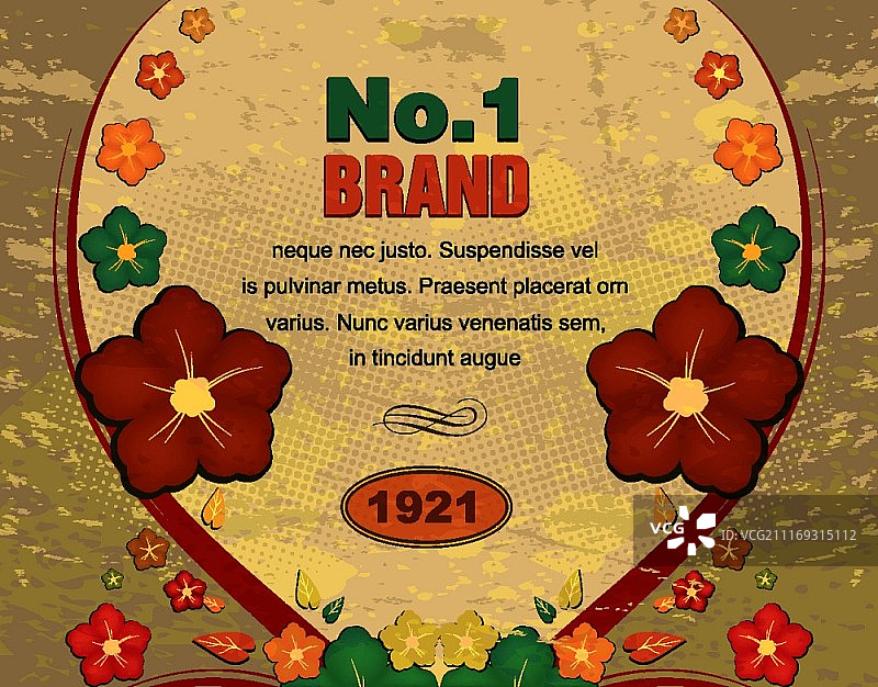 带花卉的复古Grunge标签矢量素材图片素材