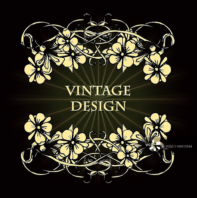 光线背景复古花卉矢量框架图片素材