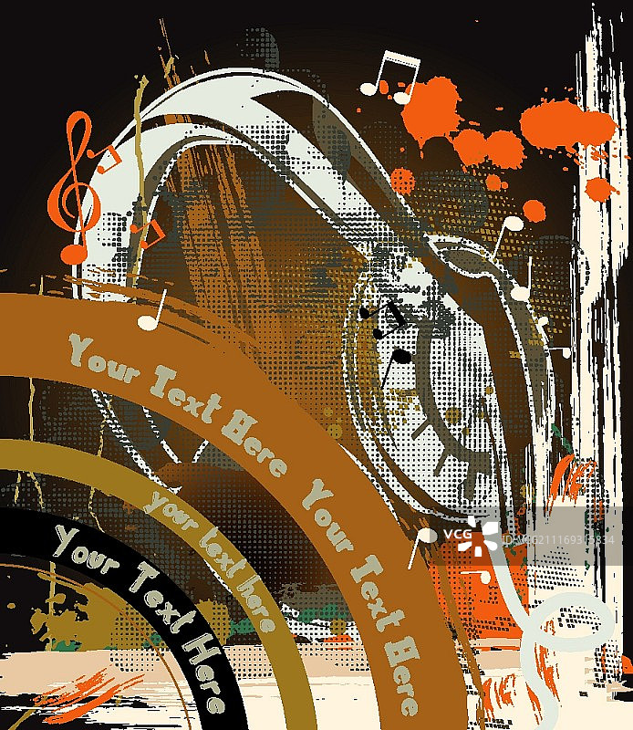 复古音乐海报与耳机矢量插画图片素材