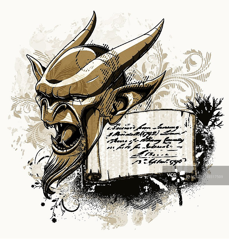 带滴水嘴兽的矢量复古背景图片素材