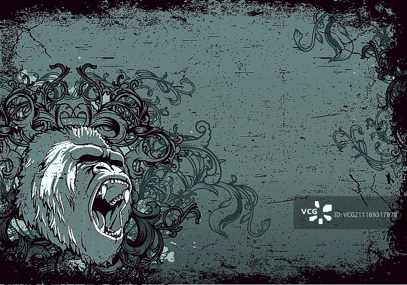 带有花卉的矢量愤怒大猩猩图片素材