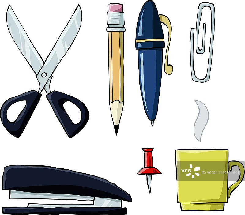 白色背景上的办公工具矢量插画图片素材