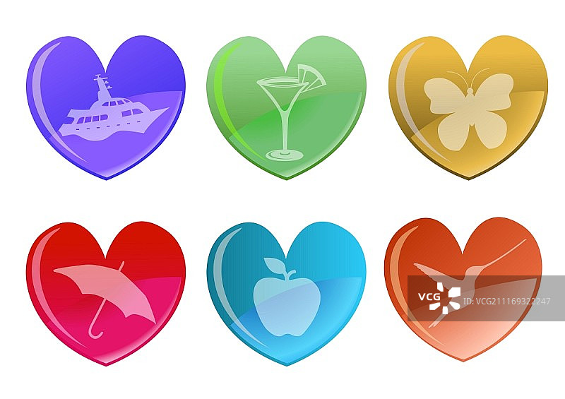 心形图标集矢量插画，适用于情人节卡片装饰图片素材