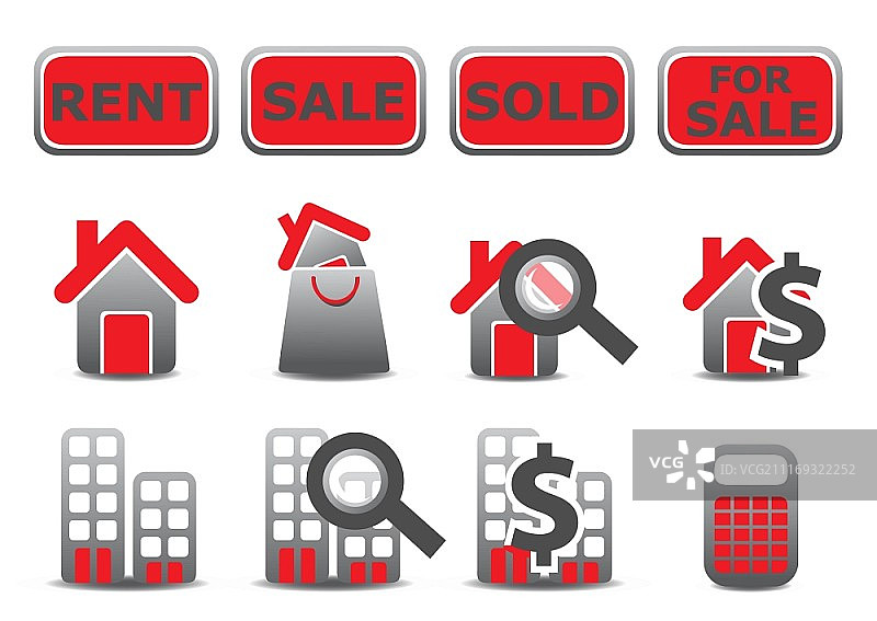 房地产图标集矢量插画：适用于网站、应用或演示图片素材