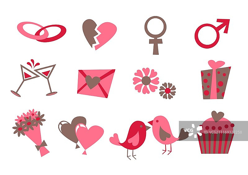 爱情图标矢量插画，适用于情人节卡片装饰图片素材