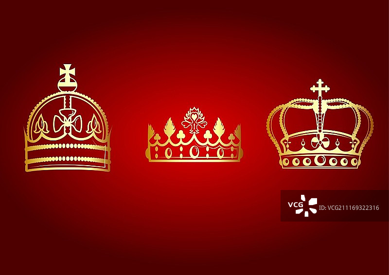 红色背景上精美皇冠套装矢量图图片素材