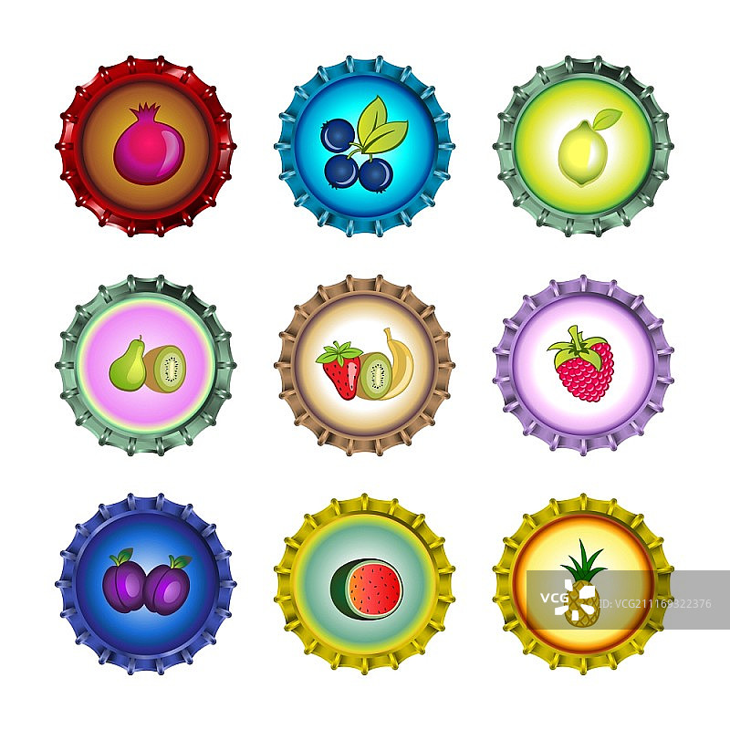 水果瓶盖集合矢量插画图片素材