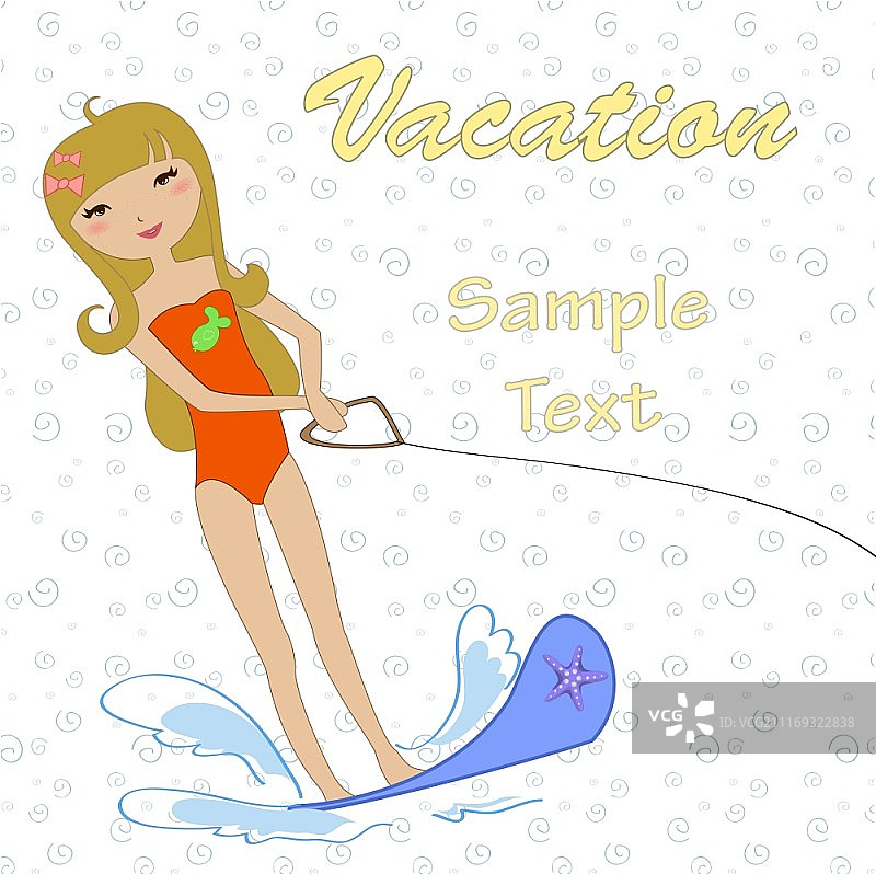 夏季滑水女孩矢量图图片素材