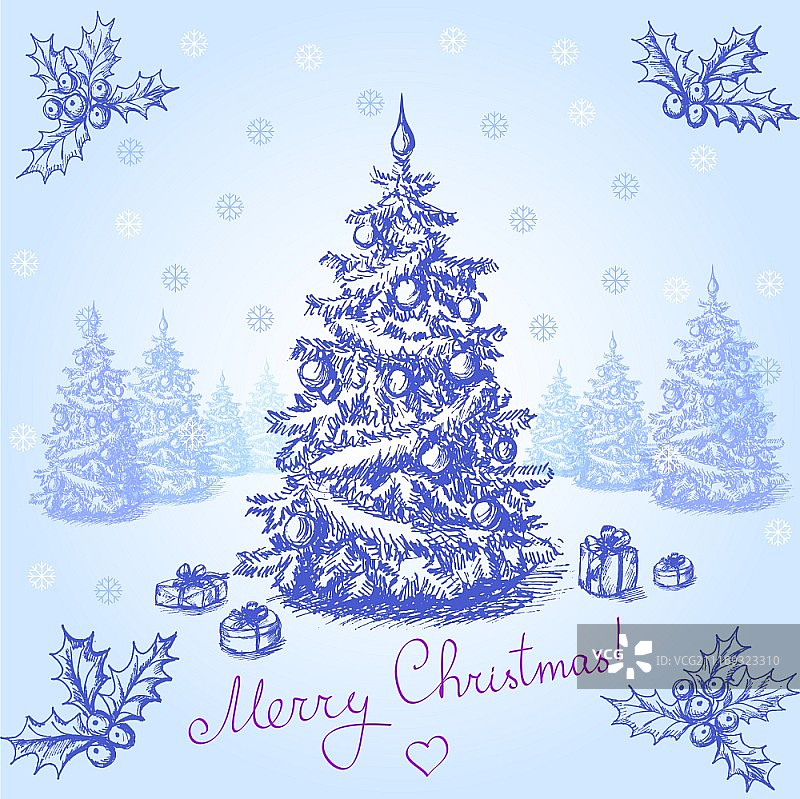 复古风格手绘圣诞贺卡图片素材