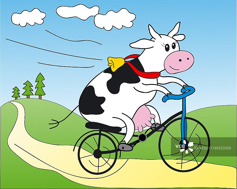 快乐的奶牛骑自行车图片素材