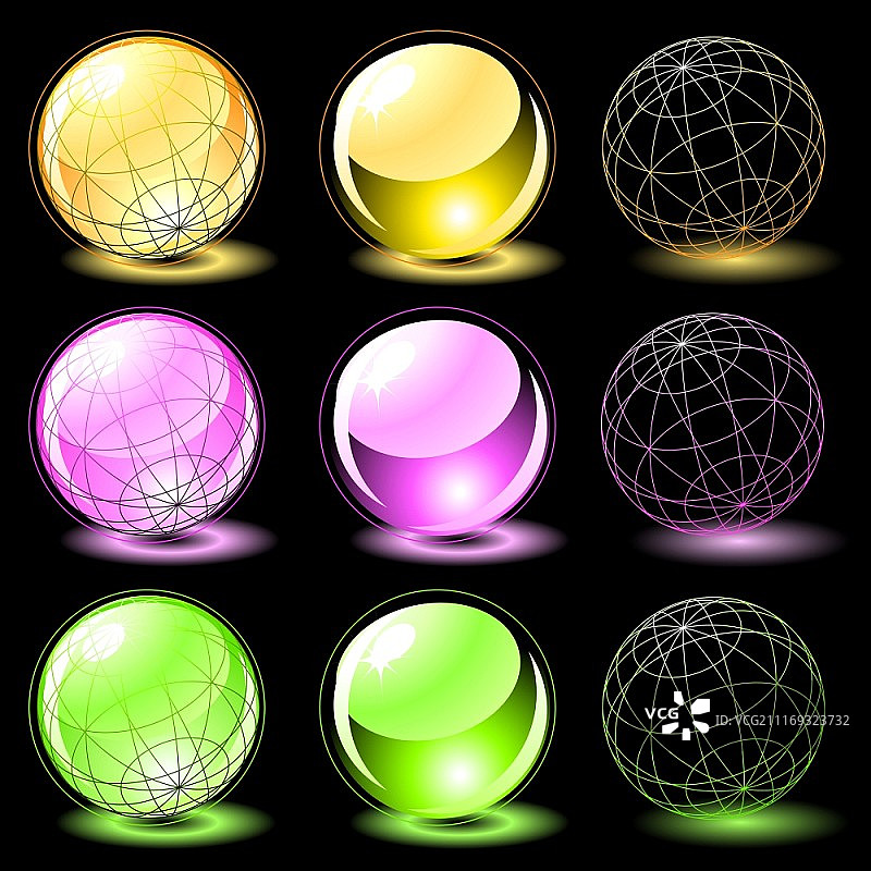六个彩色光泽抽象球体合集图片素材