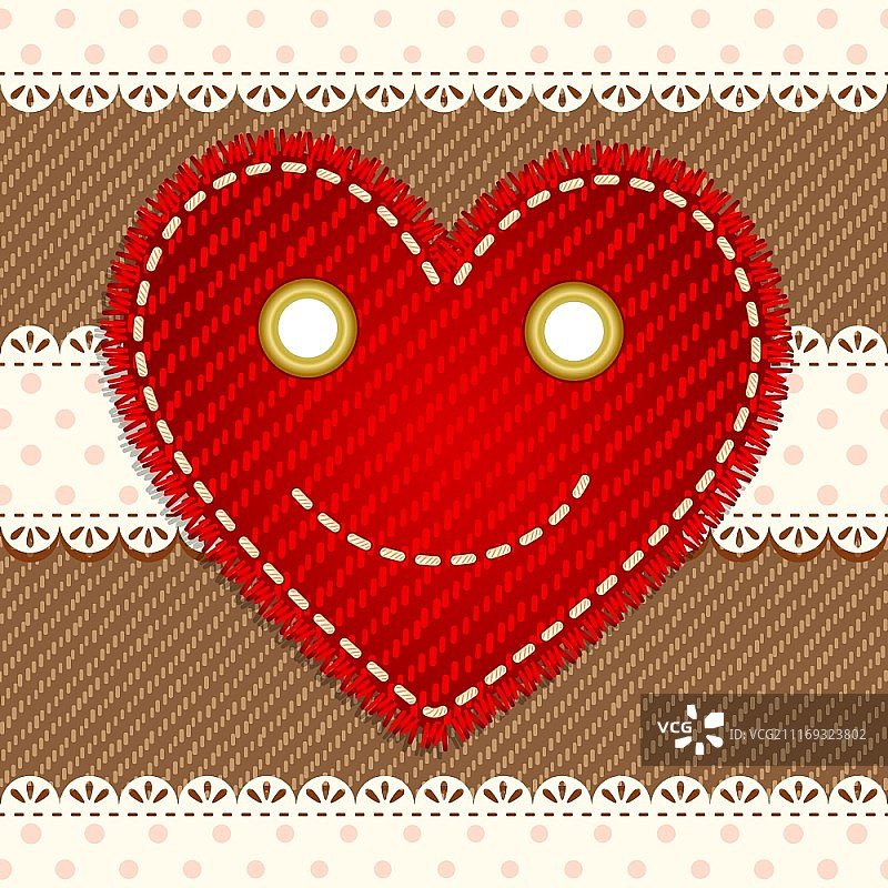 微笑的心与蕾丝情人节复古卡片图片素材