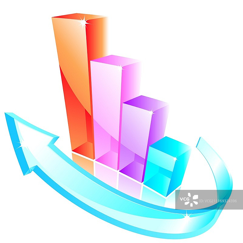 3D彩色玻璃带箭头图表图标图片素材