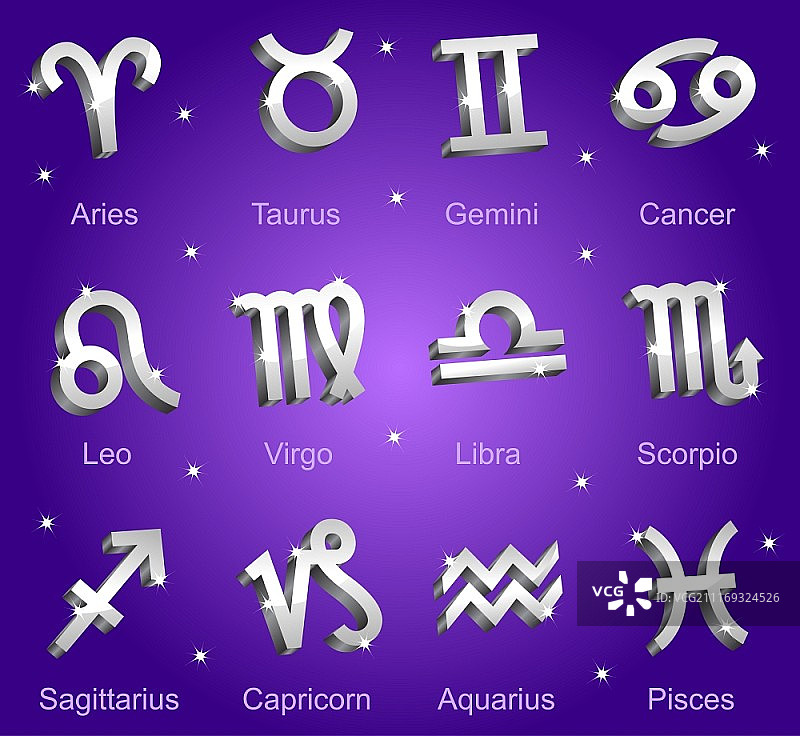 十二星座闪亮银色图标图片素材