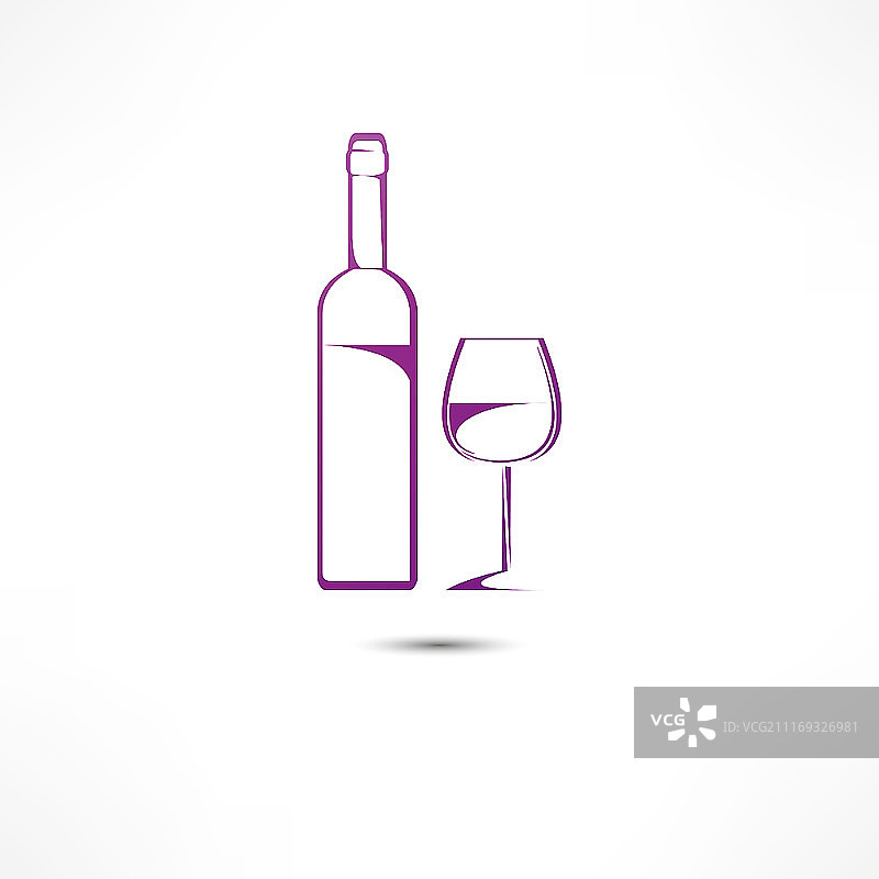 一瓶葡萄酒和一个玻璃杯图标图片素材