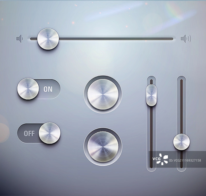 金属风格旋钮开关滑块UI元素矢量插画图片素材