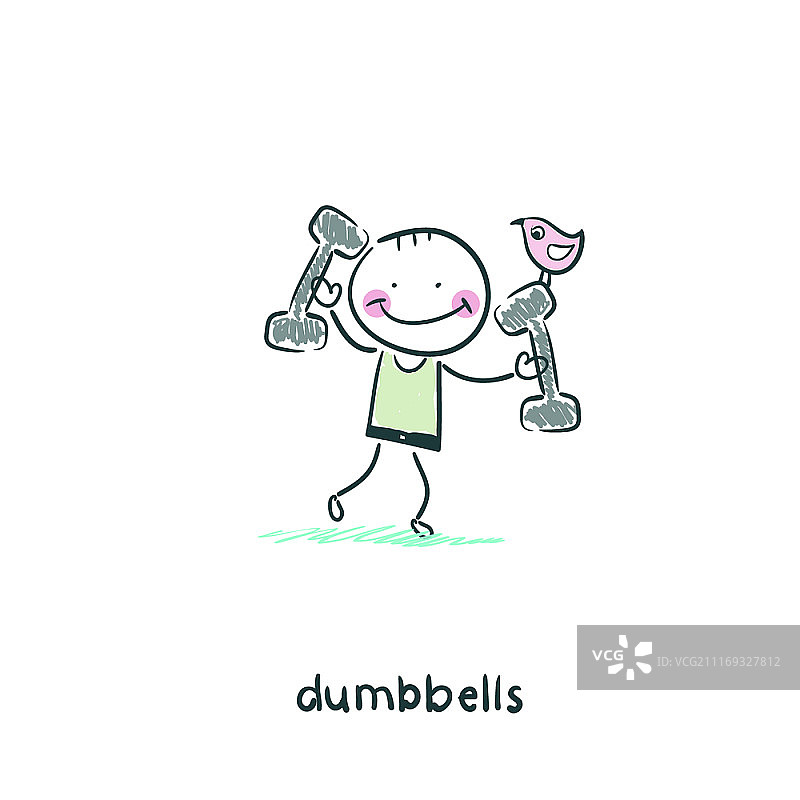 男人举哑铃。插图。图片素材
