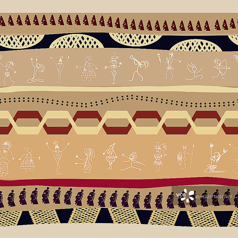 原始人剪影部落无缝图案图片素材