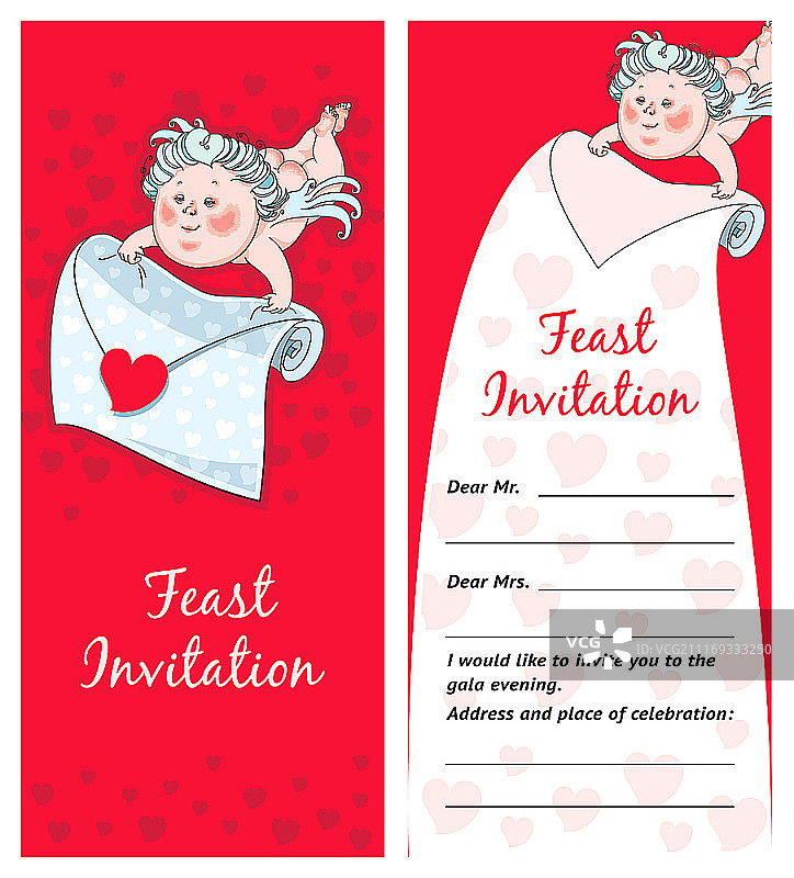 手持信件的丘比特情人节明信片邀请函图片素材